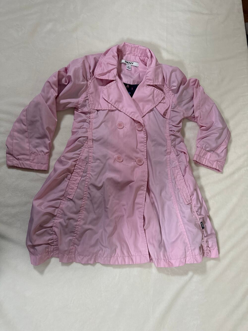 DKNY Girls Pink Trench Coat Jacket Size 5 Lightweight Double Breasted